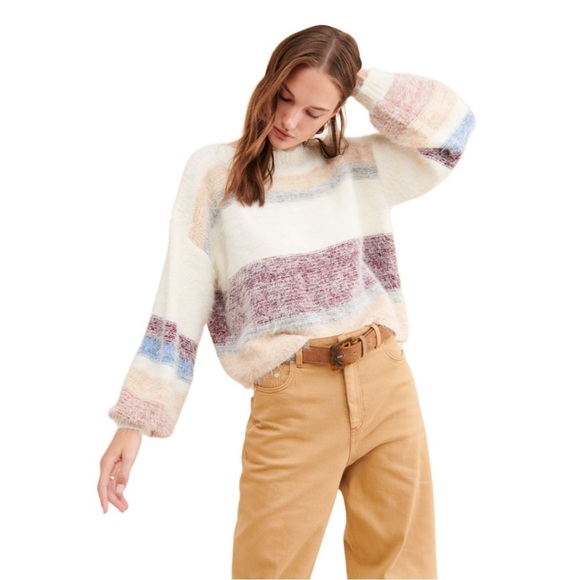 Lumiere Gentle Fawn Cozy Ivory Multicolor Striped Hilda Sweater Size Large - Picture 11 of 12